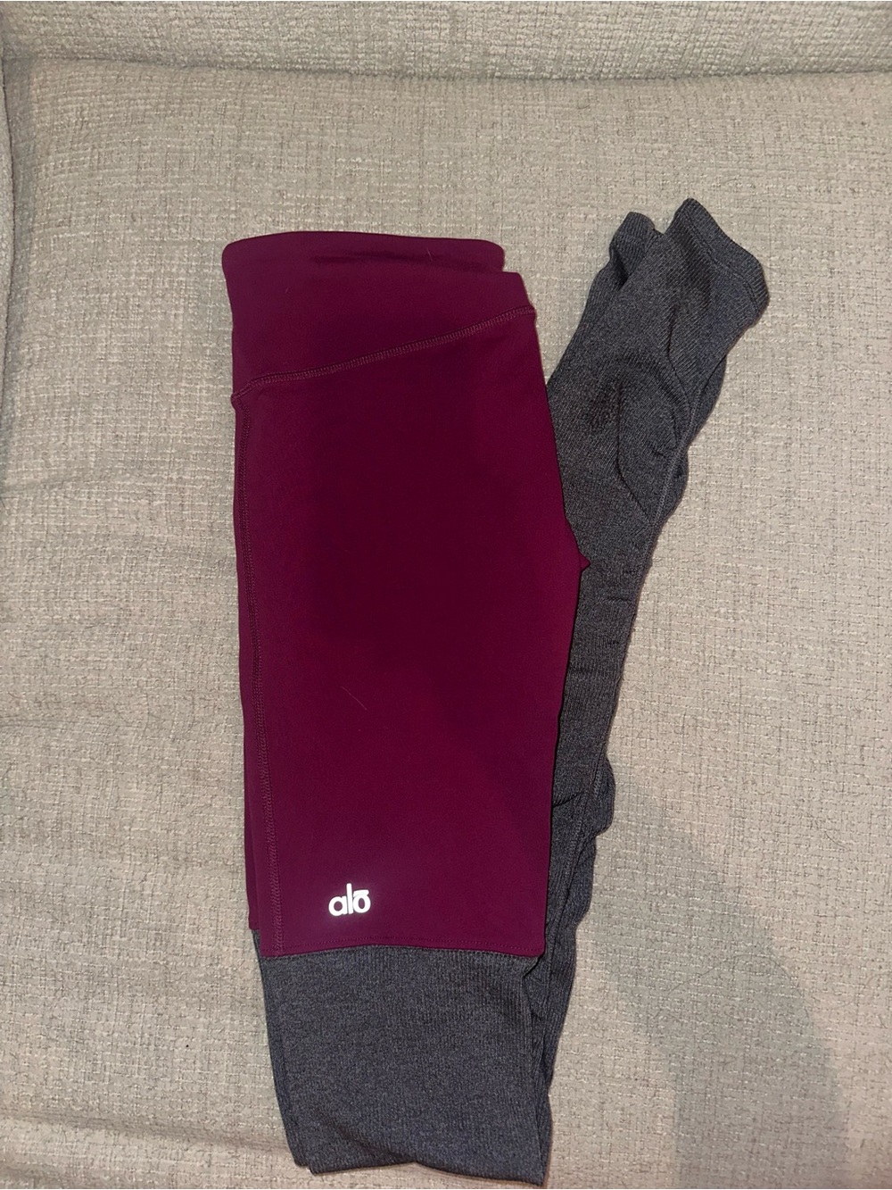 ALO Yoga Burgundy and Charcoal Leggings